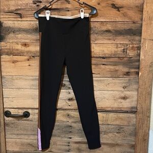 Lanston Sport Black Leggings with Lavender and Brown Trim